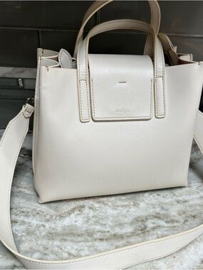 Aallyn Stella Convertible Large Satchel Ivory Shoulder Cross Body Leather Purse